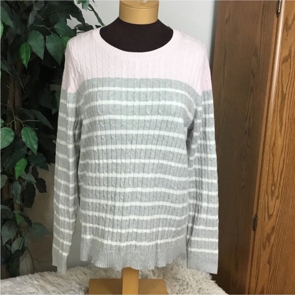 Croft & Barrow crewneck sweater Womans size large pink gray white